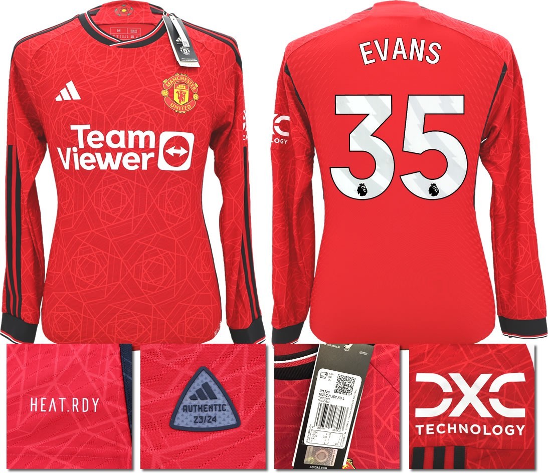 BNWT 23 24 AUTHENTIC MANCHESTER UNITED ADIDAS HOME SHIRT LS EVANS 35
