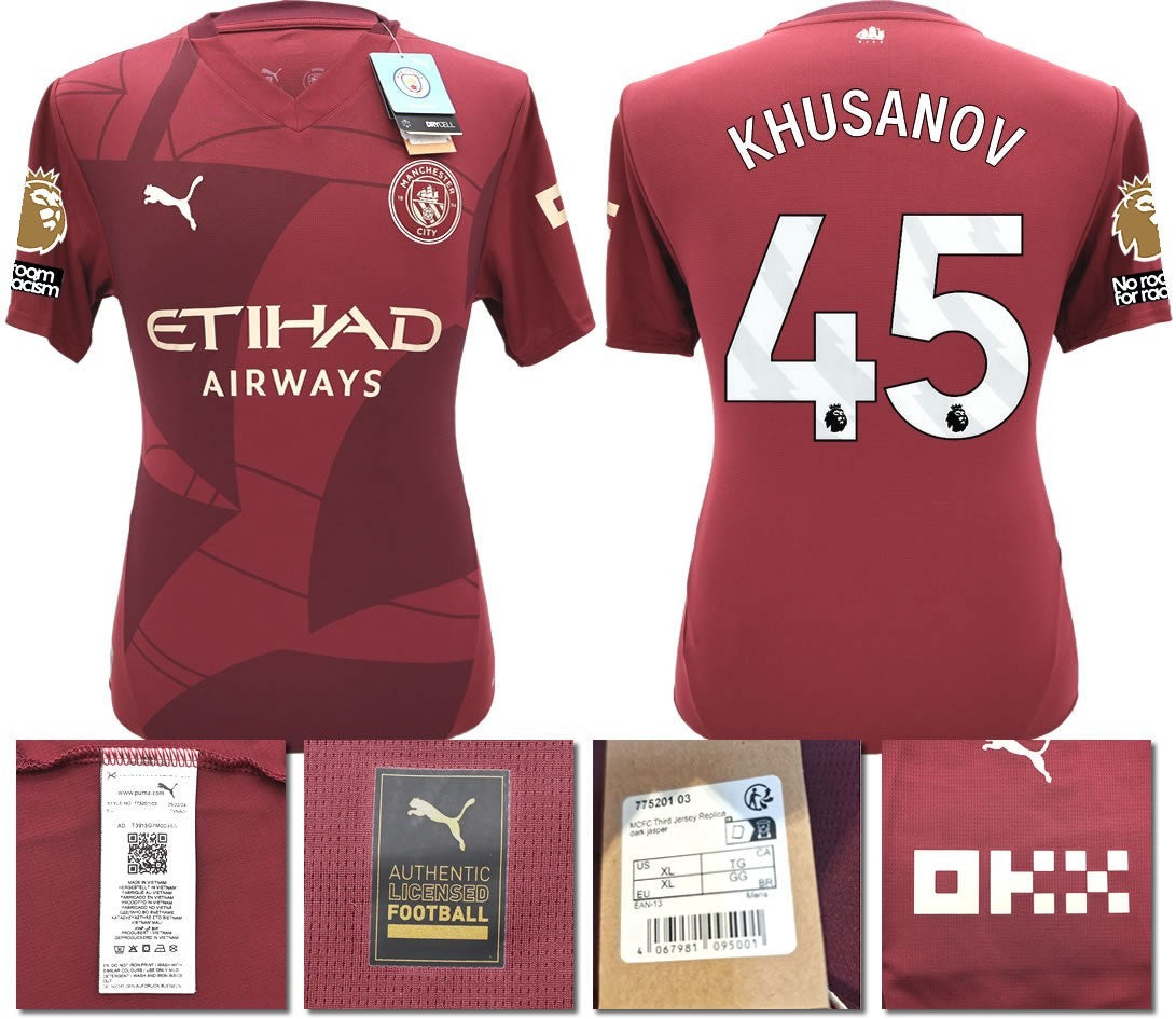 BNWT 24 25 MAN CITY PUMA THIRD KHUSANOV 45 + PATCHES FOOTBALL SHIRT MENS XL