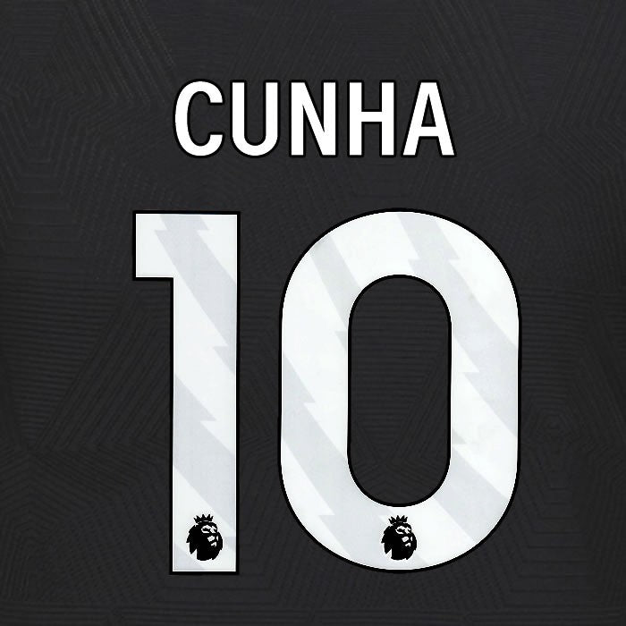 2024 2025 WOLVES AWAY WHITE CUNHA 10 OFFICIAL PLAYER SIZE NAMESET