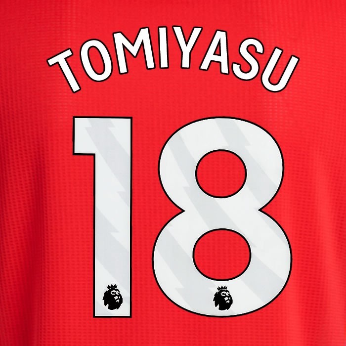 2024 2025 ARSENAL TOMIYASU 18 WHITE HOME OFFICIAL PLAYER SIZE NAMESET