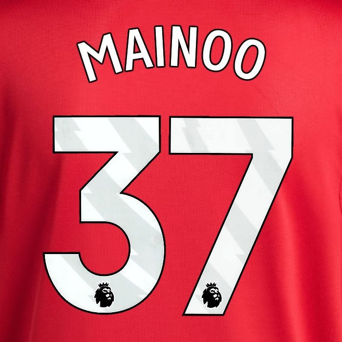 2025 2026 MANCHESTER UNITED MAINOO 37 HOME WHITE PLAYER SIZE NAMESET