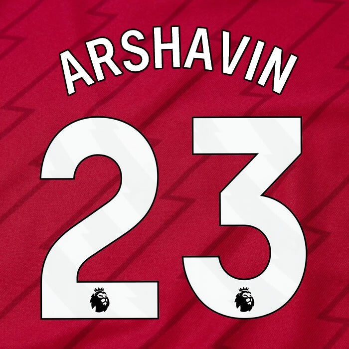 ARSENAL 2023/24 ARSHAVIN 23 OFFICIAL AVERY DENNISON WHITE PLAYER SIZE NAME SET