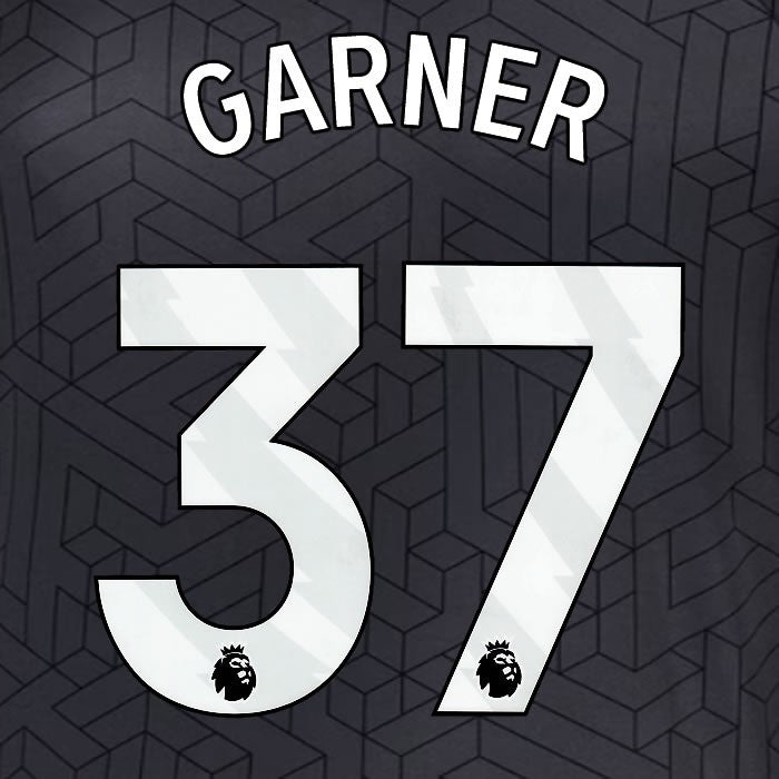 2024 2025 EVERTON GARNER 37 OFFICIAL WHITE AWAY PLAYER SIZE NAMESET