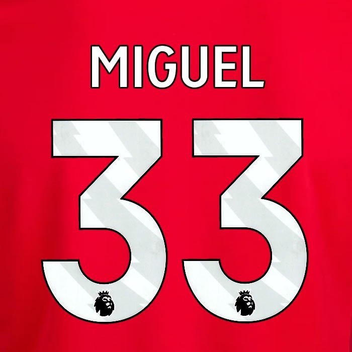 2024 2025 OFFICIAL NOTTINGHAM MIGUEL 33 WHITE HOME PLAYER SIZE NAMESET
