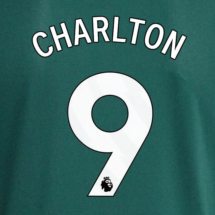 MAN UTD 2023 2024 CHARLTON 9 OFFICIAL AVERY DENNISON WHITE PLAYER SIZE NAME SET