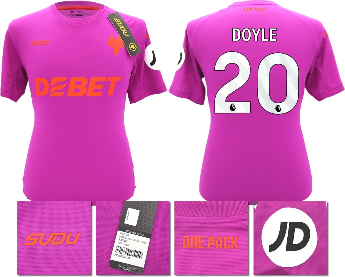 BNWT 2024/2025 WOLVES F.C. SUDU THIRD SHIRT DOYLE 20 + PATCHES
