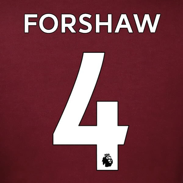 LEEDS UNITED 19-23 FORSHAW 4 OFFICIAL AVERY DENNISON WHITE PLAYER SIZE NAME SET