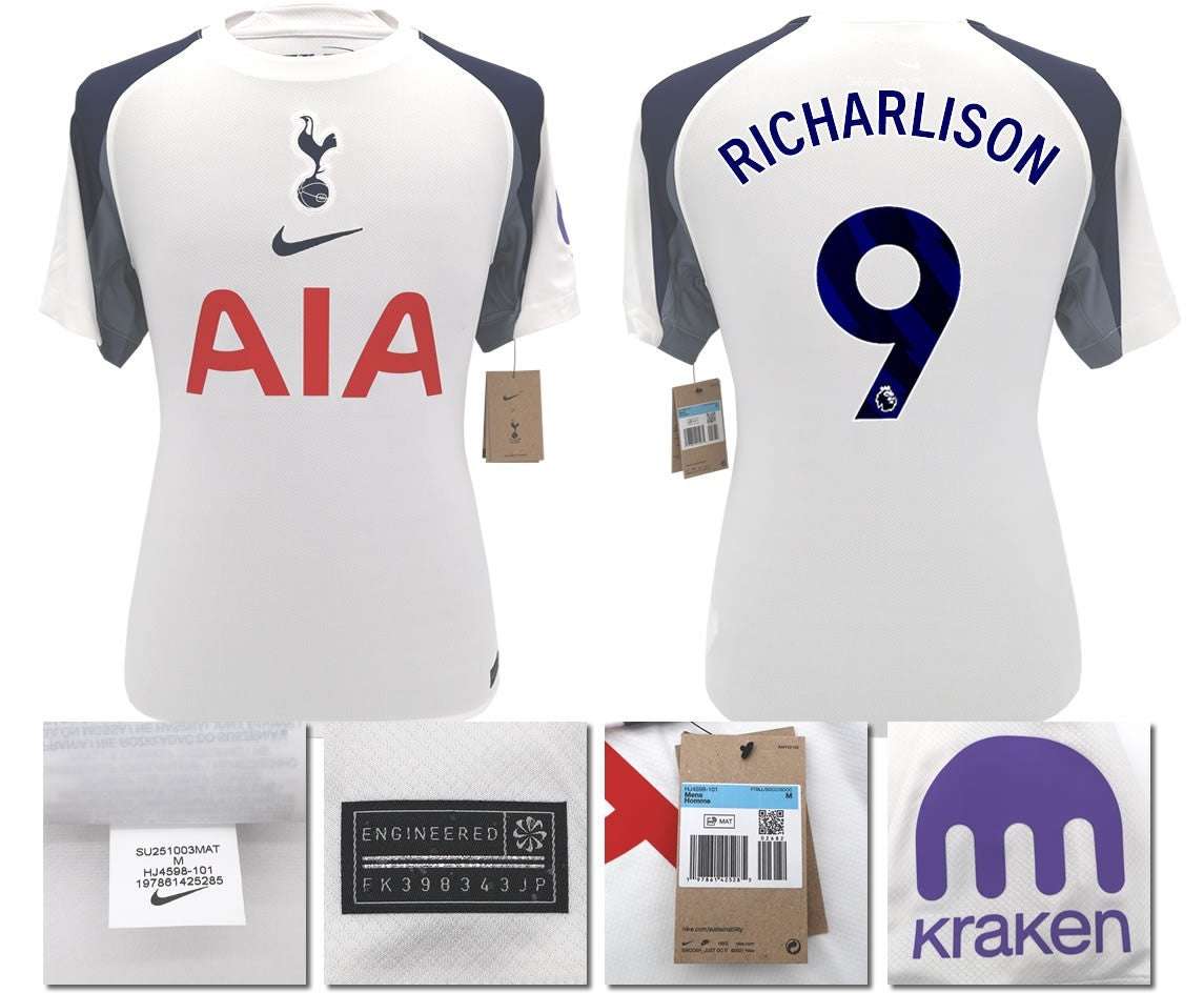 BNWT 2025 2026 TOTTENHAM NIKE HOME RICHARLISON 9 + PATCHES SHIRT MEN'S