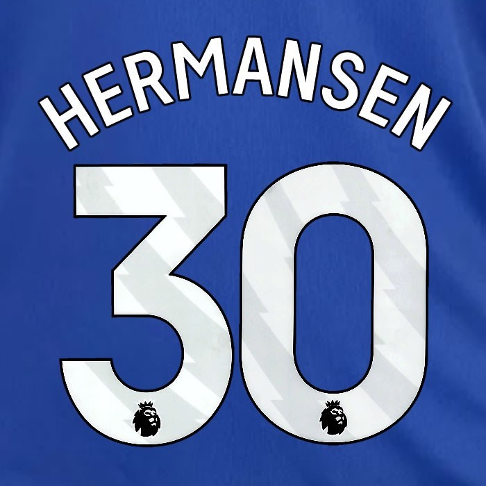 2024 2025 OFFICIAL LEICESTER CITY HERMANSEN 30 WHITE HOME PLAYER SIZE NAME SET