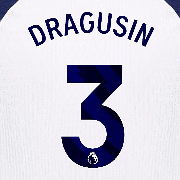 2025 2026 TOTTENHAM DRAGUSIN 3 BLUE HOME PLAYER SIZE NAME SET