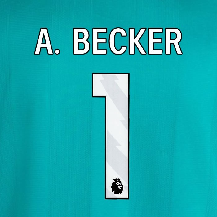 2025 2026 OFFICIAL LIVERPOOL A BECKER 1 WHITE 3RD PLAYER SIZE NAMESET