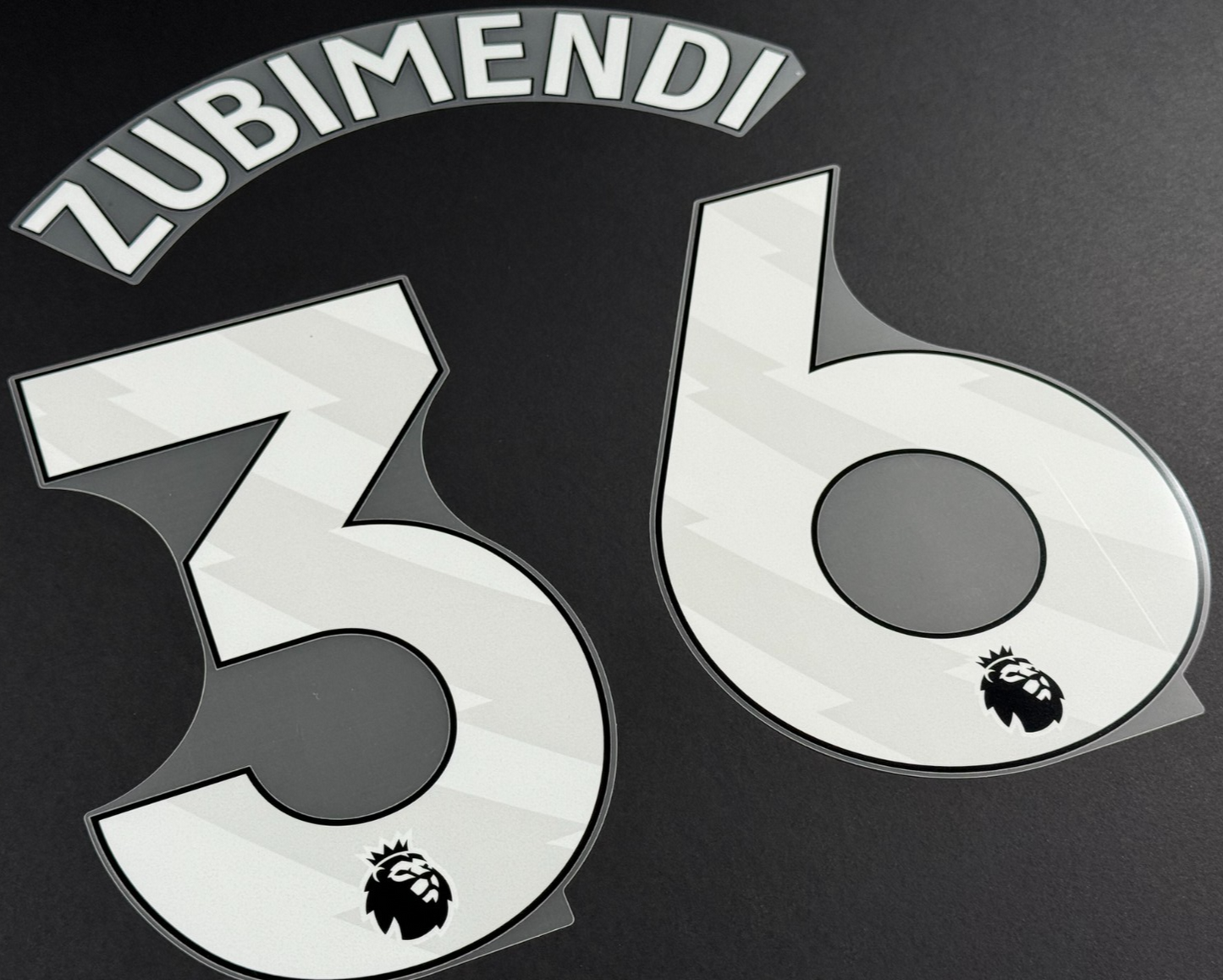 ARSENAL 25/26 ZUBIMENDI 36 OFFICIAL AVERY DENNISON WHITE PLAYER SIZE NAME SET