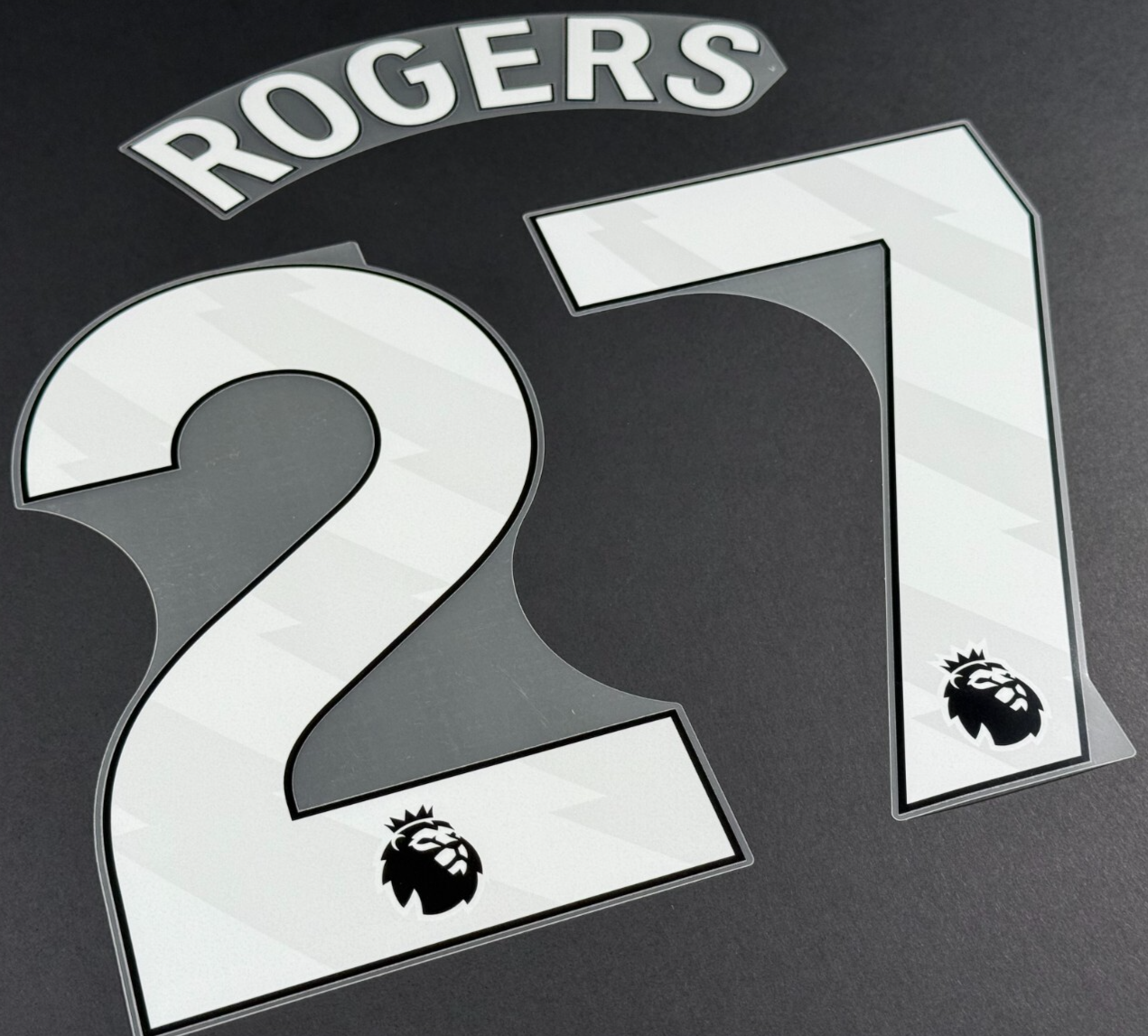 ASTON VILLA 23-25 ROGERS 27 OFFICIAL AVERY DENNISON WHITE PLAYER SIZE NAME SET