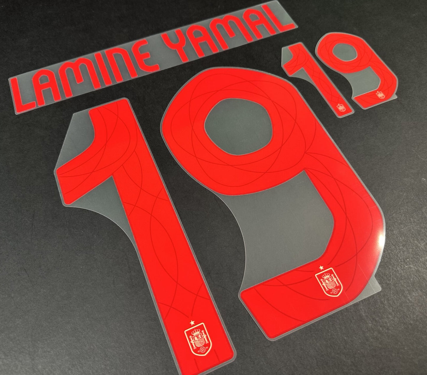SPAIN 2023 2024 OFFICIAL AVERY DENNISON LAMINE YAMAL 19 AWAY PLAYER SIZE NAMESET