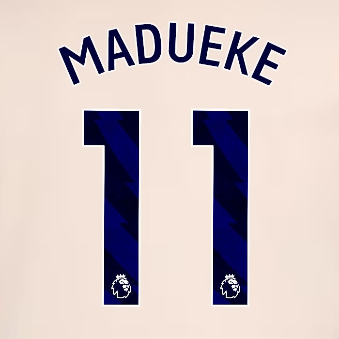 2024 2025 OFFICIAL CHELSEA MADUEKE 11 BLUE AWAY PLAYER SIZE NAMESET