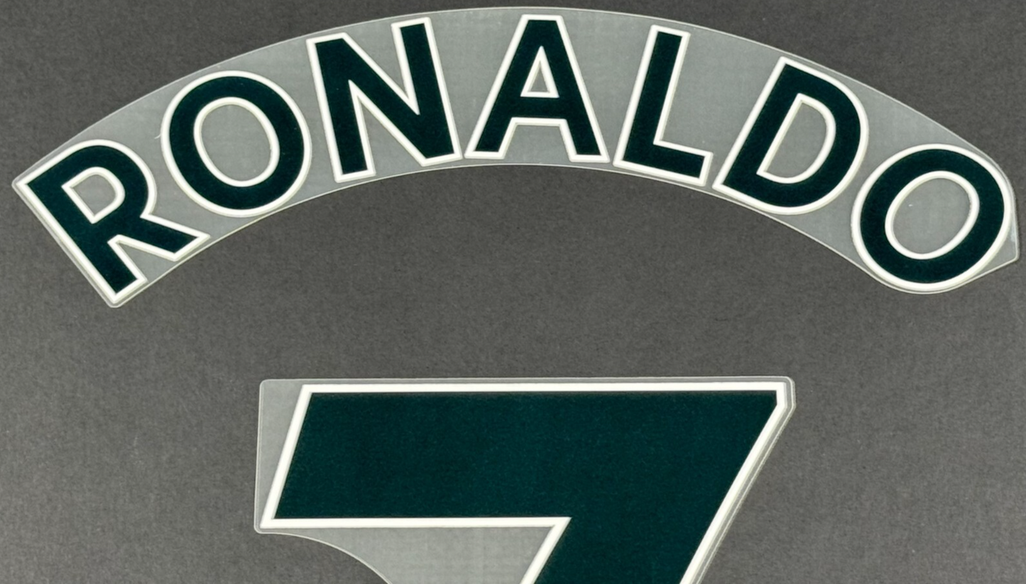 MAN UTD 2021 2022 RONALDO 7 OFFICIAL AVERY DENNISON BLACK PLAYER SIZE NAME SET