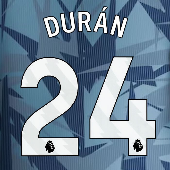 2023 2024 ASTON VILLA DURAN 24 OFFICIAL WHITE 3RD PLAYER SIZE NAMESET
