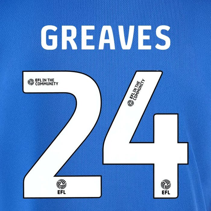 25 26 IPSWITCH TOWN GREAVES 24 OFFICIAL WHITE HOME PLAYER SIZE NAME SET 230MM