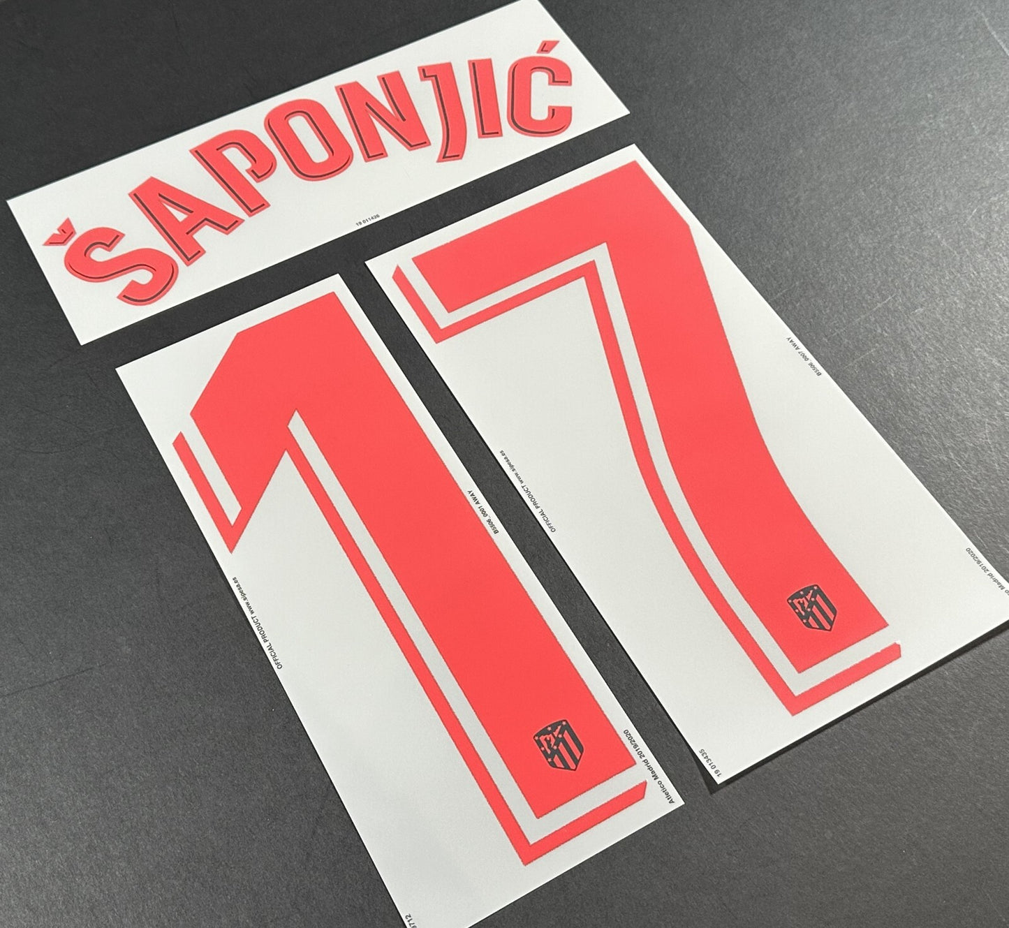 2019 2020 OFFICIAL ATLETICO MADRID SAPONJIC 17 AWAY PLAYER SIZE NAMESET