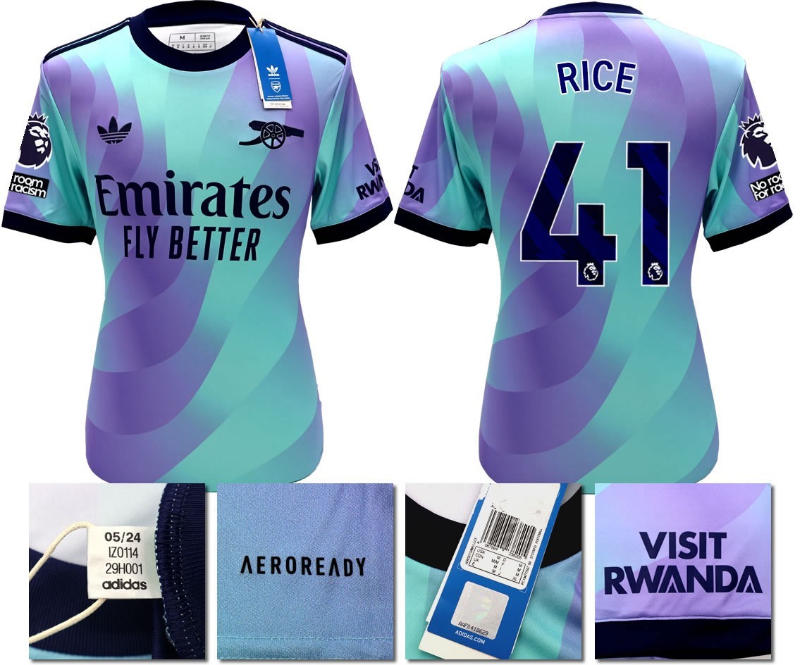 BNWT 2024/2025 ARSENAL F.C. ADIDAS 3RD SHIRT RICE 41 + PATCHES