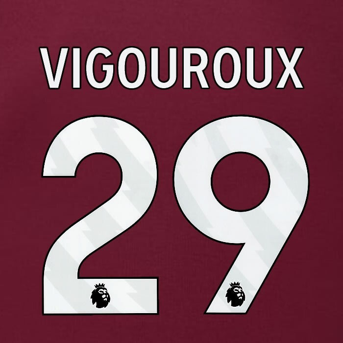 2023 2024 BURNLEY VIGOUROUX 29 OFFICIAL WHITE HOME PLAYER SIZE NAMESET