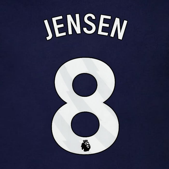 2023 2024 BRENTFORD JENSEN 8 OFFICIAL WHITE 3rd PLAYER SIZE NAMESET