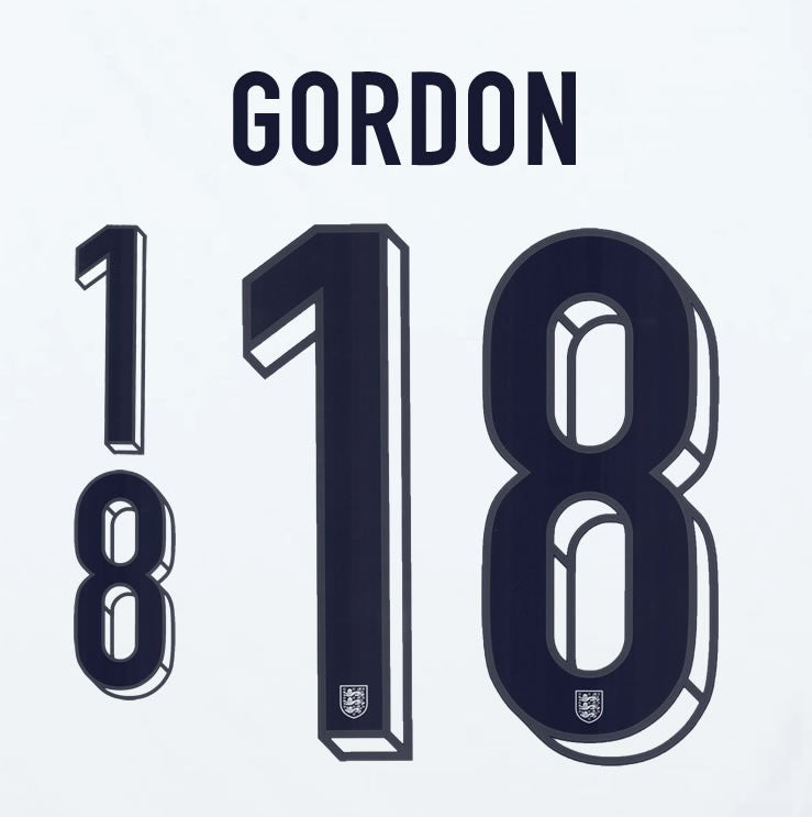 2024 2025 OFFICIAL ENGLAND GORDON 18 HOME PLAYER SIZE NAME SET