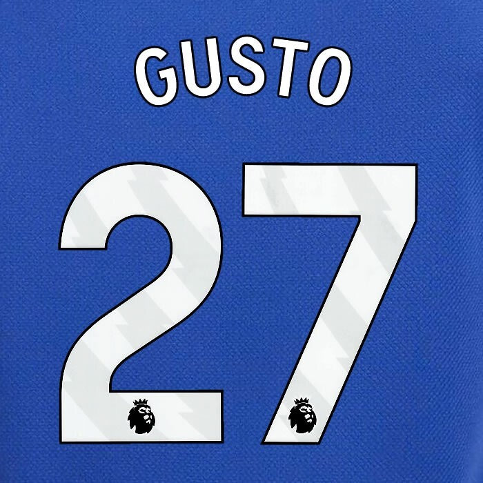 2023 2024 OFFICIAL CHELSEA GUSTO 27 WHITE HOME PLAYER SIZE NAMESET