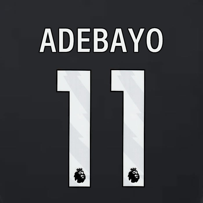 2023 2024 LUTON TOWN OFFICIAL ADEBAYO 11 WHITE 3RD PLAYER SIZE NAMESET