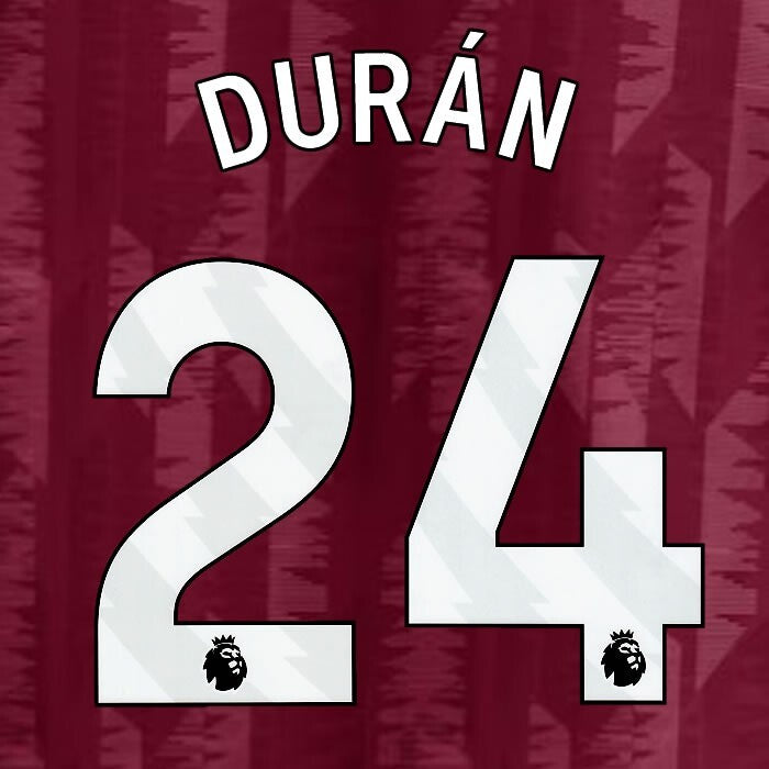 2023 2024 ASTON VILLA DURAN 24 OFFICIAL WHITE HOME PLAYER SIZE NAMESET