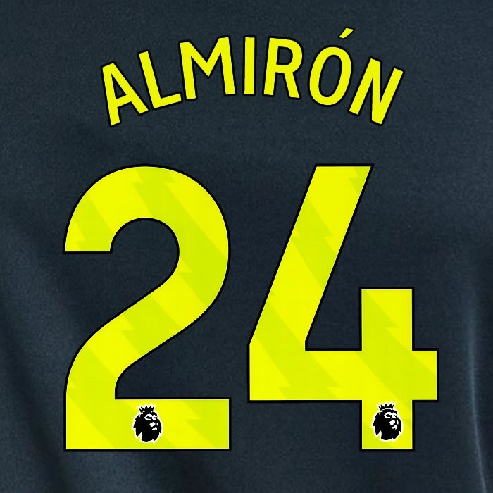 2023 2024 NEWCASTLE ALMIRON 24 OFFICIAL YELLOW 3rd PLAYER SIZE NAME SET