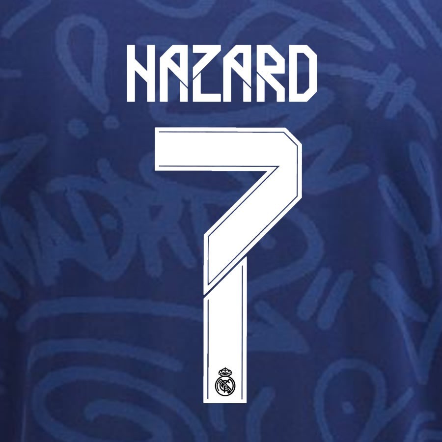 2021 2022 REAL MADRID HAZARD 7 WHITE AWAY 3RD PLAYER SIZE NAMESET 260MM