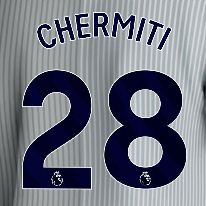 2023 2024 EVERTON CHERMITI 28 OFFICIAL BLUE 3RD PLAYER SIZE NAMESET