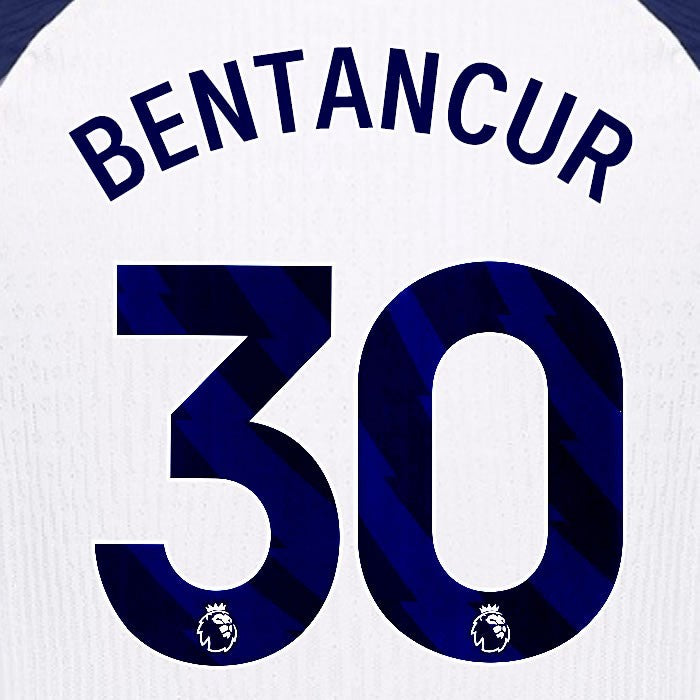 2025 2026 TOTTENHAM BENTANCUR 30 BLUE HOME PLAYER SIZE NAME SET
