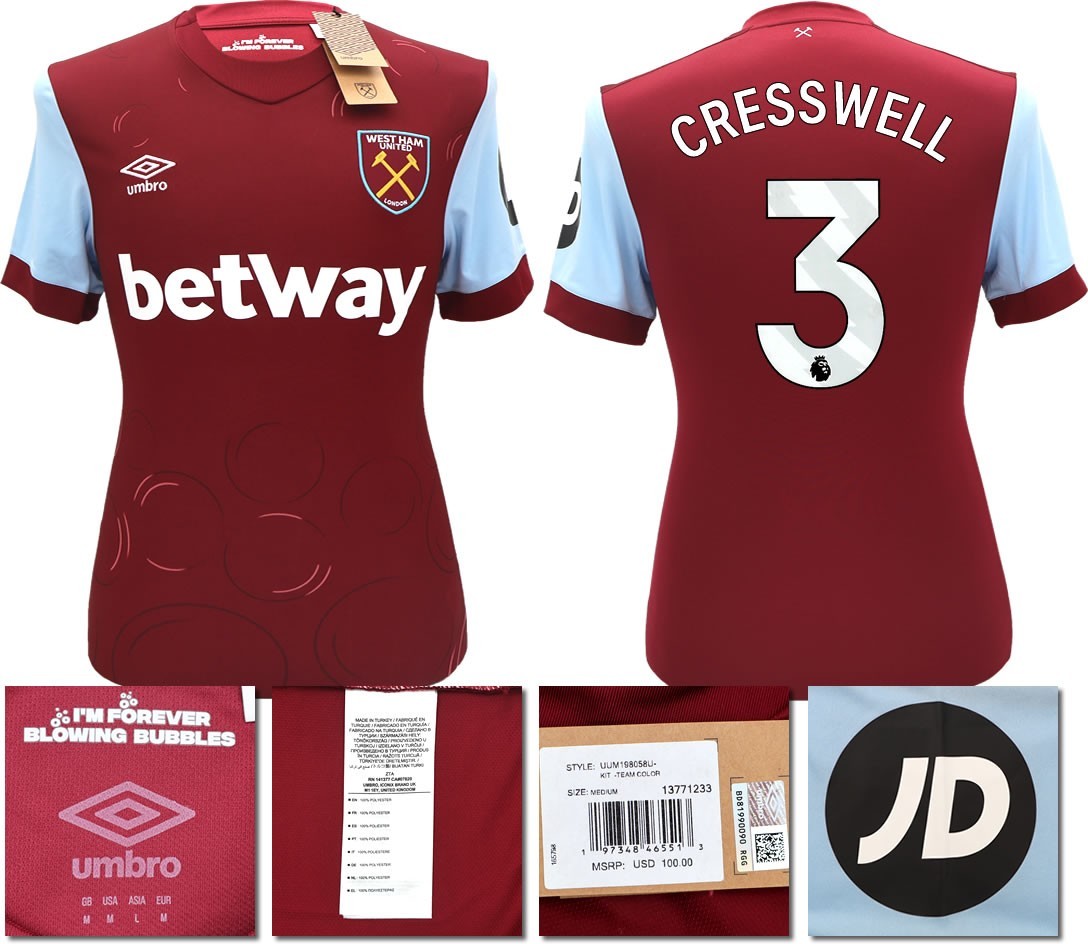 BNWT 2023 2024 UMBRO WEST HAM HOME SHIRT CRESSWELL 3 MEN'S