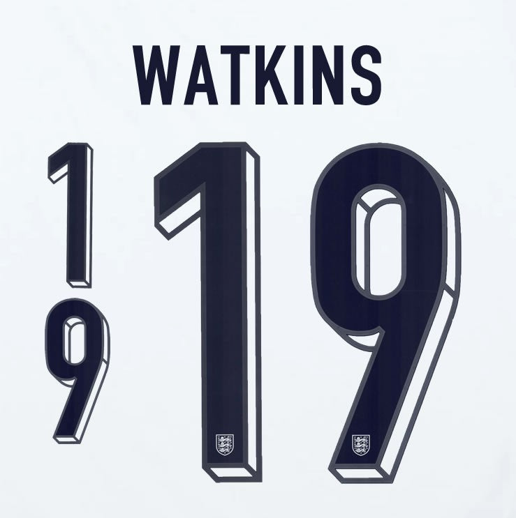 2024 2025 OFFICIAL ENGLAND WATKINS 19 HOME PLAYER SIZE NAME SET