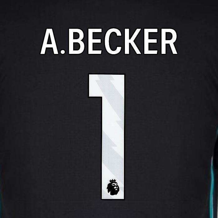 2024 2025 OFFICIAL LIVERPOOL A. BECKER 1 WHITE AWAY PLAYER SIZE NAMESET