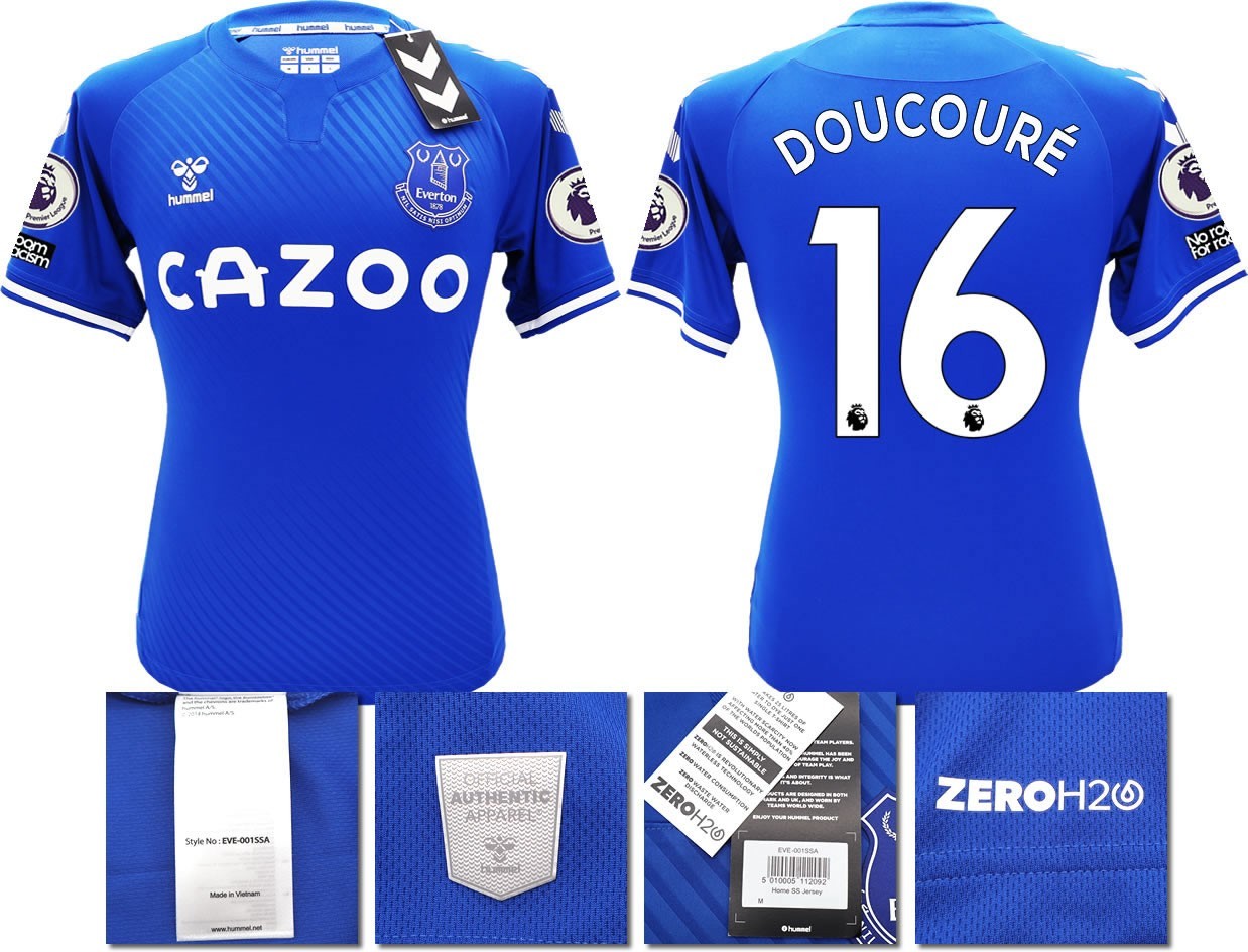 BNWT 2020 2021 HUMMEL EVERTON HOME SHIRT MEN'S DOUCOURE 16 + PATCHES