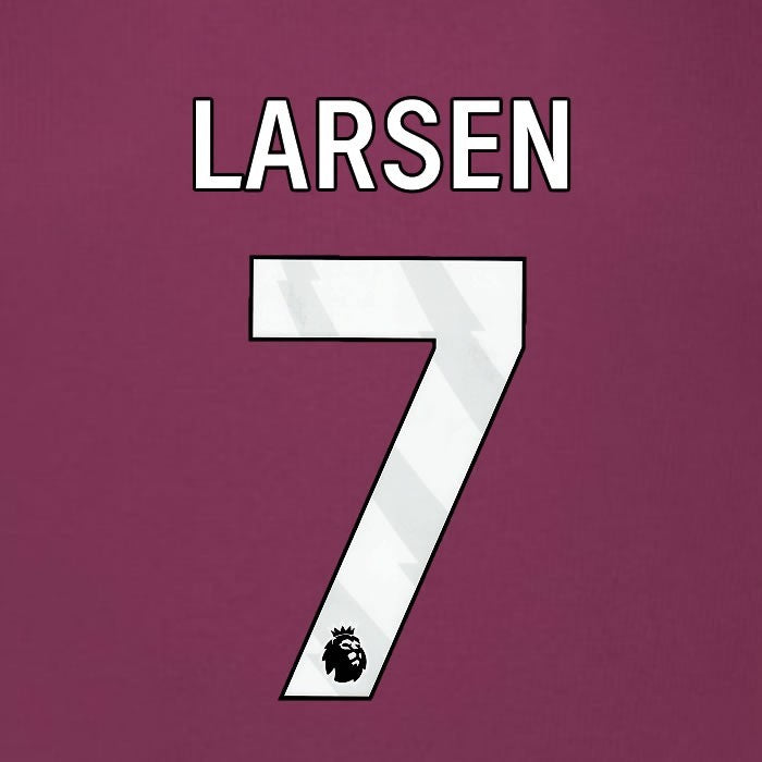 2025 2026 BURNLEY LARSEN 7 OFFICIAL WHITE HOME PLAYER SIZE NAMESET