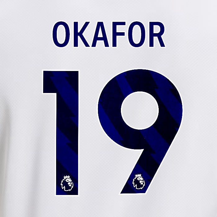 2025 2026 OFFICIAL LEEDS UNITED OKAFOR 19 BLUE HOME PLAYER SIZE NAMESET