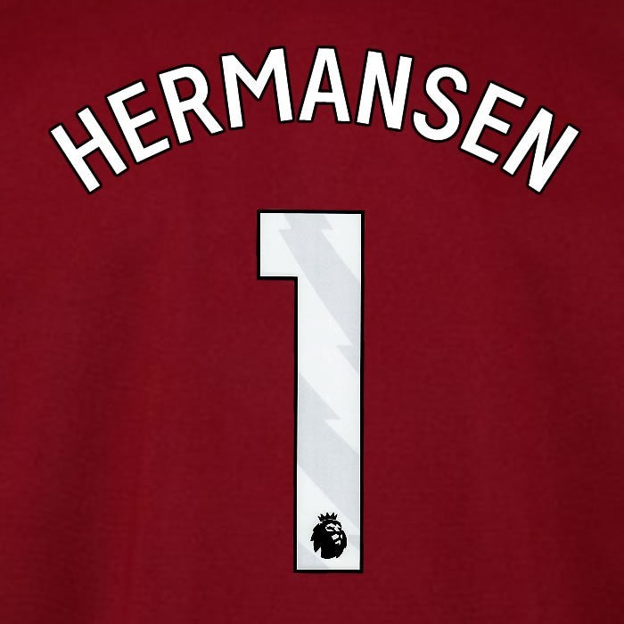 2025 2026 WEST HAM HERMANSEN 1 OFFICIAL WHITE HOME PLAYER SIZE NAMESET