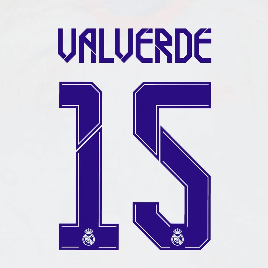 21 22 AVERY DENNISON REAL MADRID VALVERDE 15 HOME PLAYER SIZE NAMESET