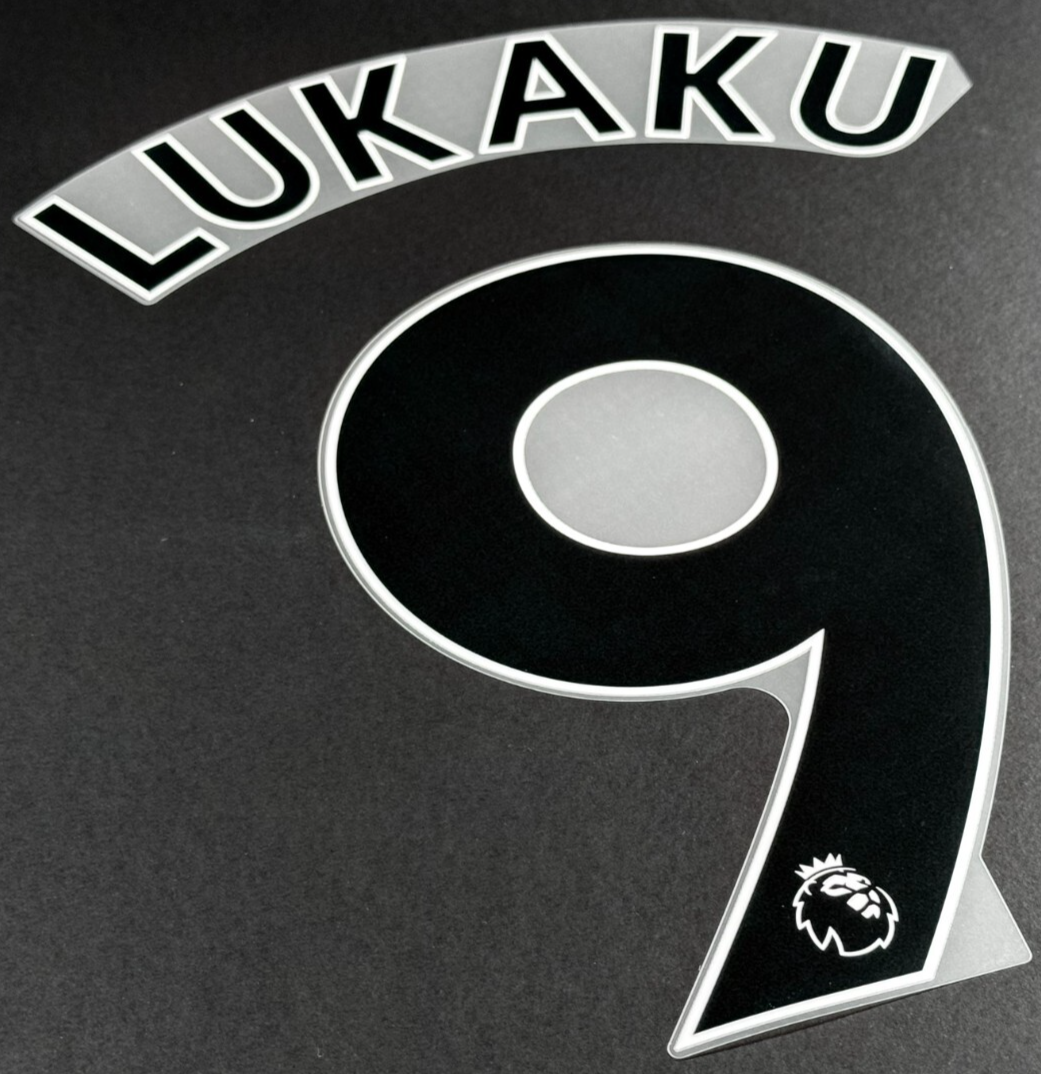 MAN UTD 2019/2023 LUKAKU 9 OFFICIAL AVERY DENNISON BLACK PLAYER SIZE NAME SET