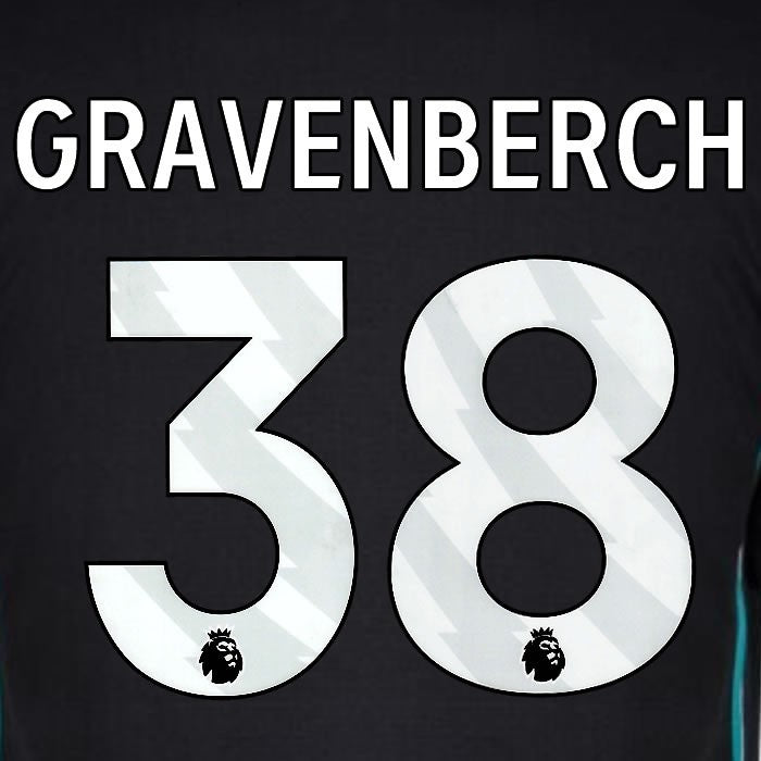 2024 2025 OFFICIAL LIVERPOOL GRAVENBERCH 38 WHITE AWAY PLAYER SIZE NAMESET