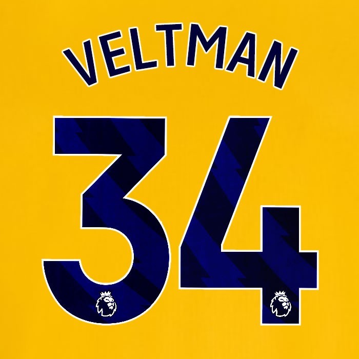 2024 2025 OFFICIAL BRIGHTON VELTMAN 34 AWAY BLUE PLAYER SIZE NAMESET
