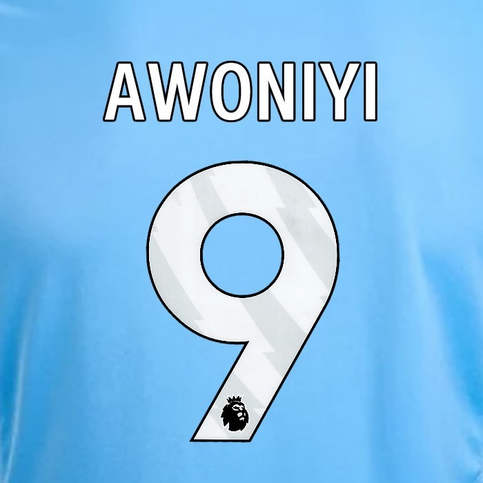 2024 2025 OFFICIAL NOTTINGHAM AWONIYI 9 WHITE 3RD PLAYER SIZE NAMESET