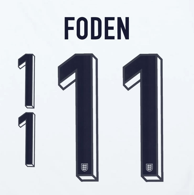 2024 2025 OFFICIAL ENGLAND FODEN 11 HOME PLAYER SIZE NAME SET