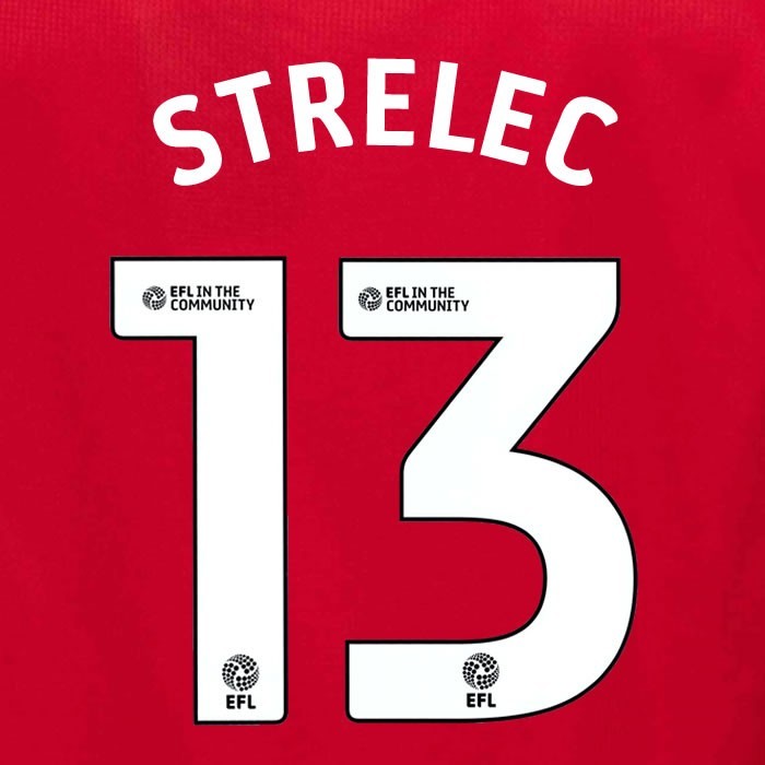 25 26 MIDDLESBROUGH STRELEC 13 OFFICIAL WHITE HOME PLAYER SIZE NAME SET 230MM
