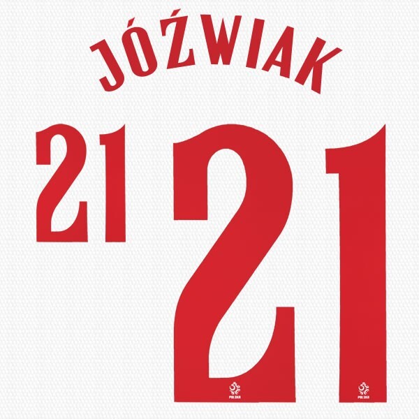 2020 2021 OFFICIAL POLAND JOZWIAK 21 HOME RED PLAYER SIZE NAMESET