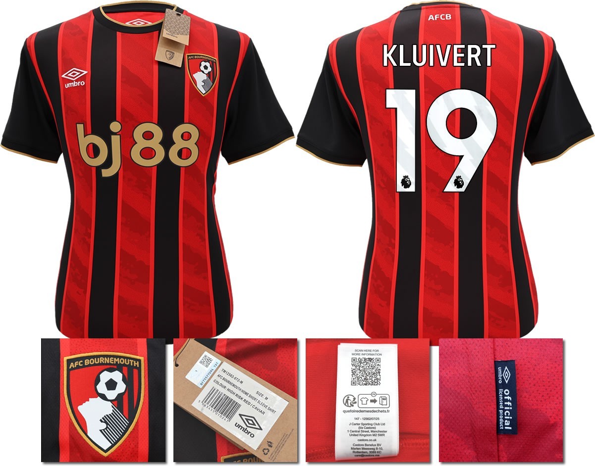 BNWT 2025 2026 UMBRO AFC BOURNEMOUTH HOME SHIRT KLUIVERT 19